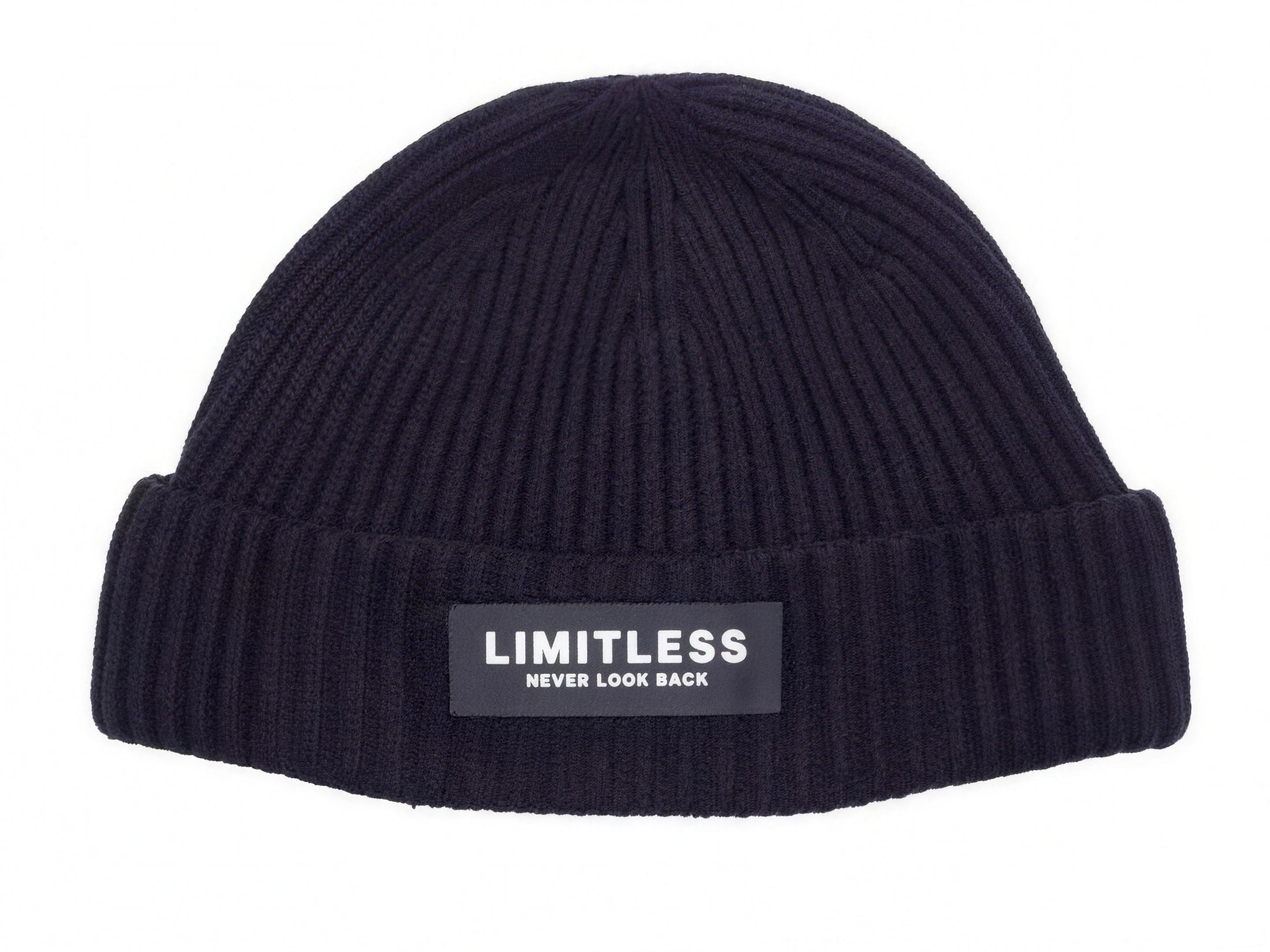 Badge Fisherman Beanie in black – front view – Grind n Flow