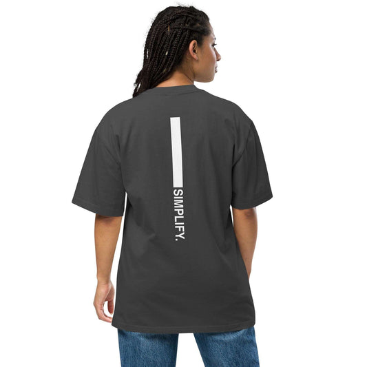 Minimalist Graphic Tee - Oversized T-Shirt with vertical 'Simplify' print on back, ideal for streetwear and casual fashion lovers.